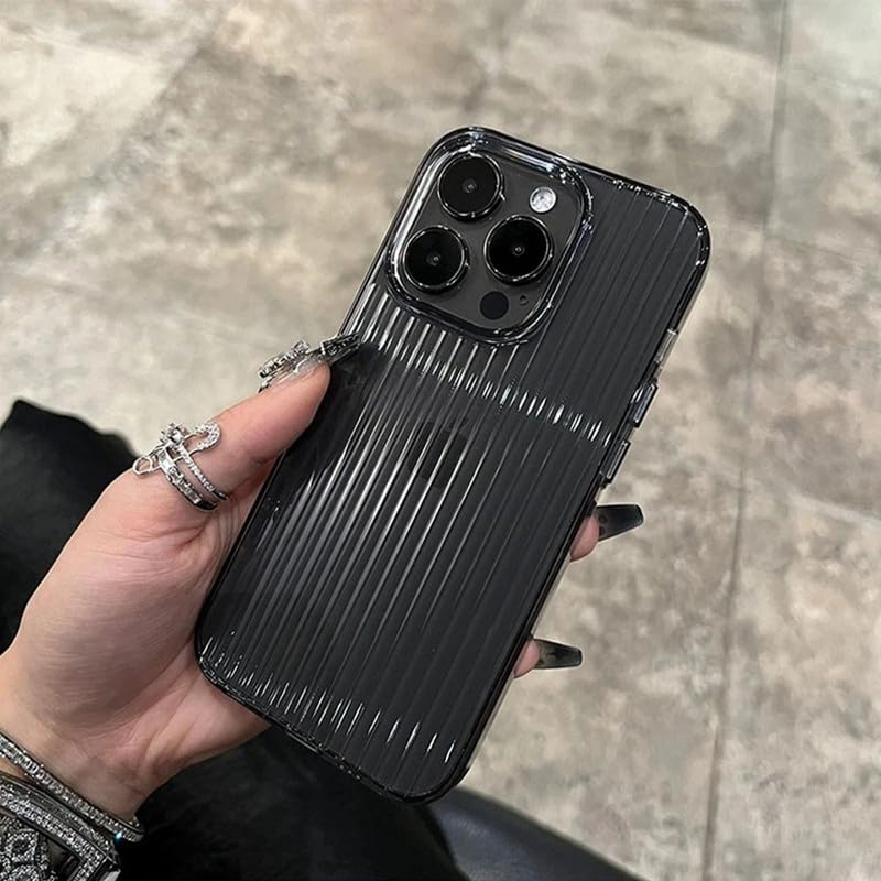 Ultra Slim Transparent Striped Shockproof Cover for iPhone 13 Pro Max | Soft TPU Bumper & Hard PC Back | Anti-Yellowing | Scratch Resistant | Stylish Protective Case - Black