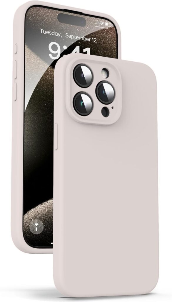 VONZEE Compatible with iPhone 15 Pro Case with Upgraded Camera Protection 6.1 Inch, Slim Liquid Silicone 3 Layers Full Covered Soft Gel Rubber Phone Case Protective Cover 6.1 Inch - Natural Titanium