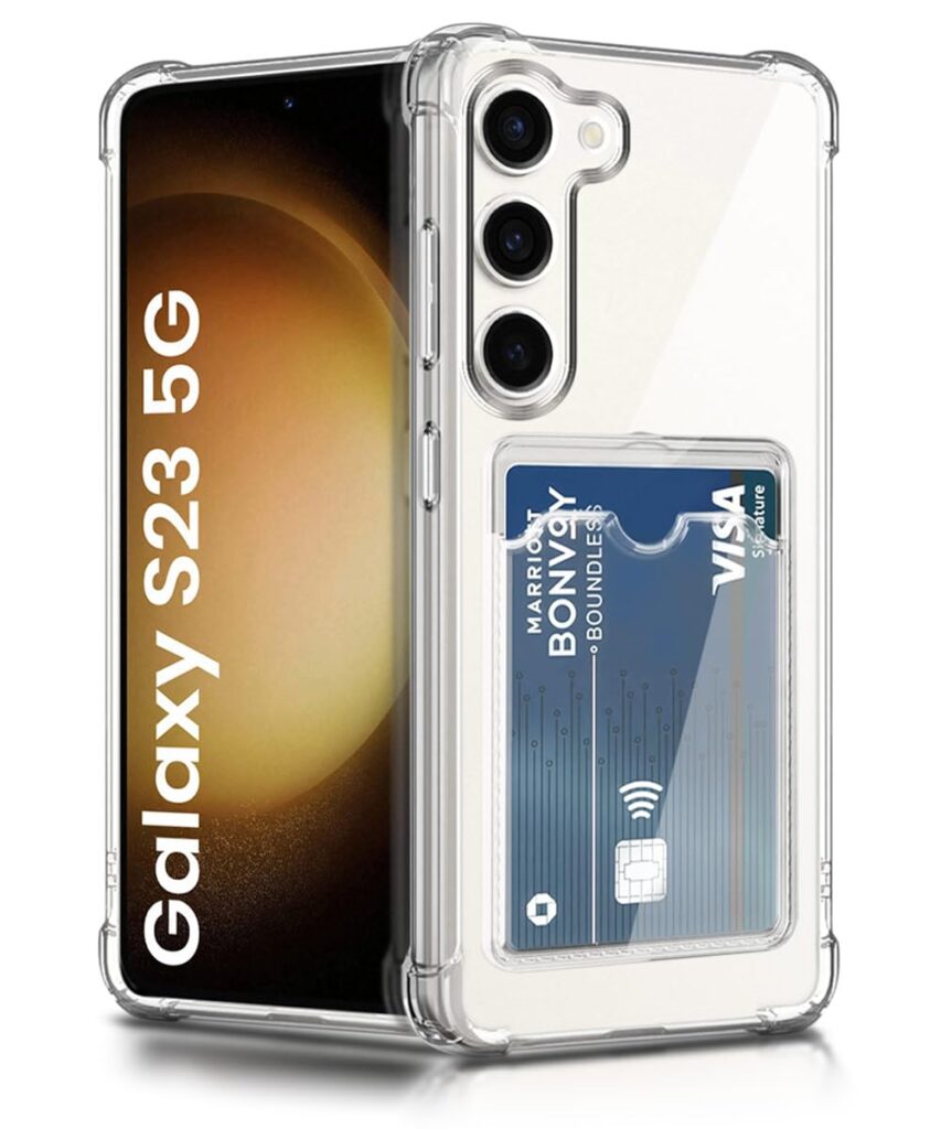 WOW IMAGINE Transparent Back Cover Case for Samsung Galaxy S23 5G | Flexible Built-in Slim Card Pockets Wallet | 360° Camera Protection TPU | Soft Silicone Mobile Cover - Transparent