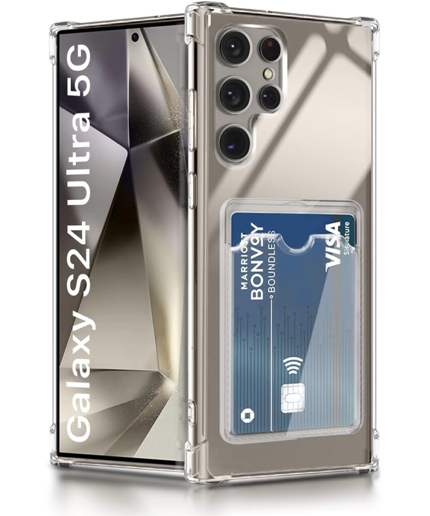 WOW IMAGINE Transparent Back Cover Case for Samsung Galaxy S24 Ultra 5G | Flexible Built-in Slim Card Pockets Wallet | 360° Camera Protection TPU | Soft Silicone Mobile Cover - Transparent