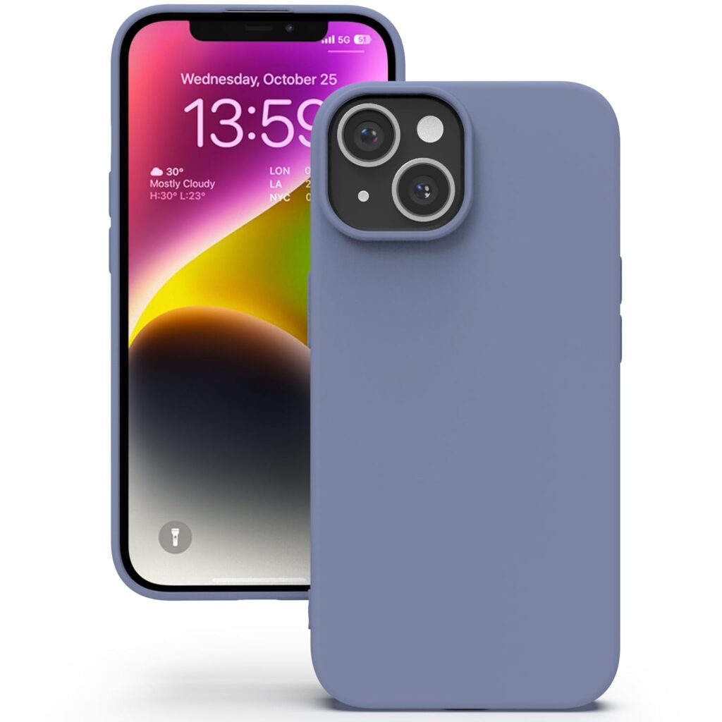 YATWIN Silicone Back Case for iPhone 13, Soft-Touch Phone Back Cover for Apple iPhone 13 - Lavender Grey