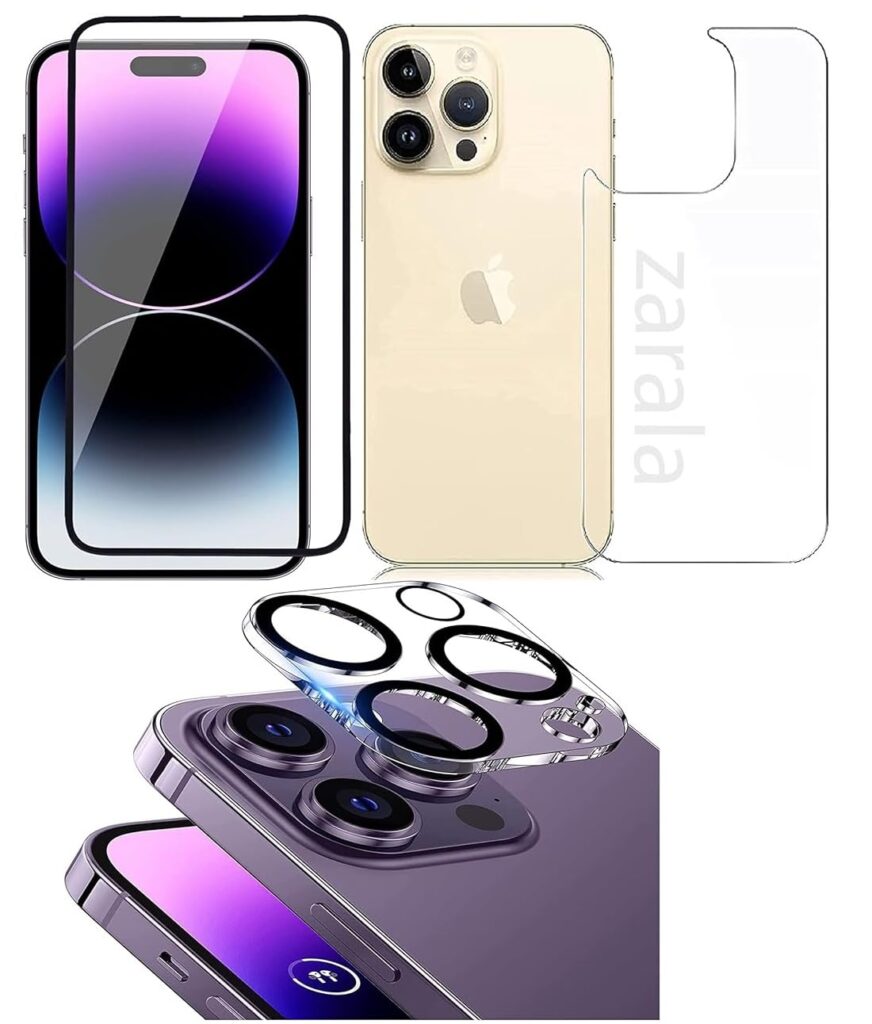 ZARALA Tempered Glass Screen Protector Compatible for iphone 13 pro max | Front And Back Screen Guard Protector camera lens camera protector Combo