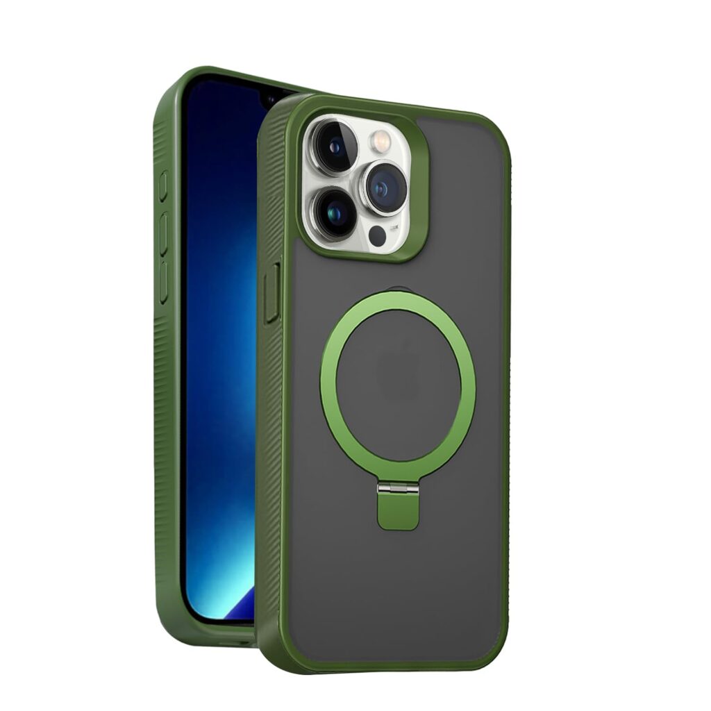 amazon basics Elite Series Frosted Finish Case with Back Stand for iPhone 13 Pro Max (Frosted Green)