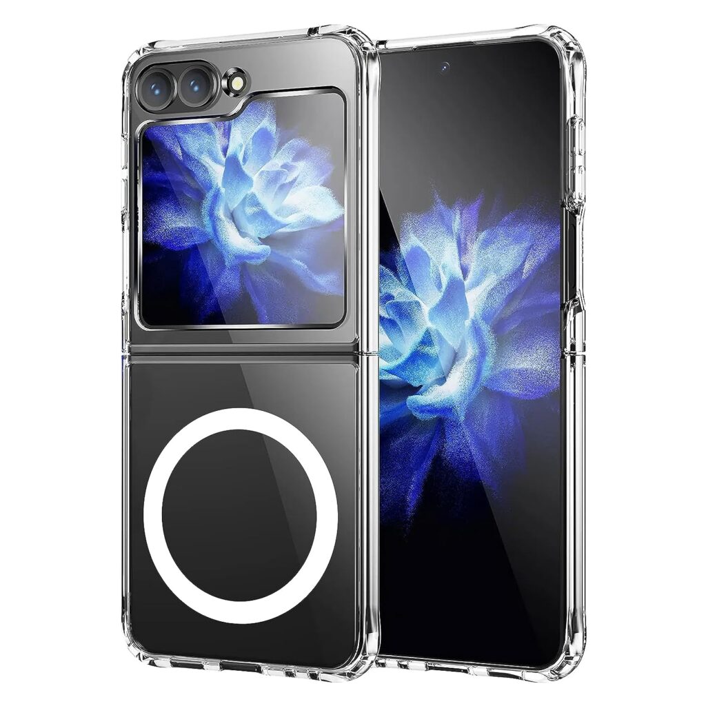 amazon basics Mobile Cover for Samsung Galaxy Z Flip5 5G (Silicon Crystal Clear Slim PC & TPU, Soft & Shockproof Back Case, Magnetic Case), Transparent
