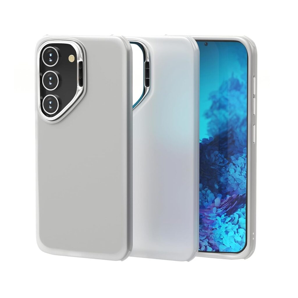 amazon basics Samsung Galaxy S23 Case with Stand, Scratch Resistant Back, Adjustable Camera Ring Stand, TPU, Classic Kickstand Back Cover - Frosted White