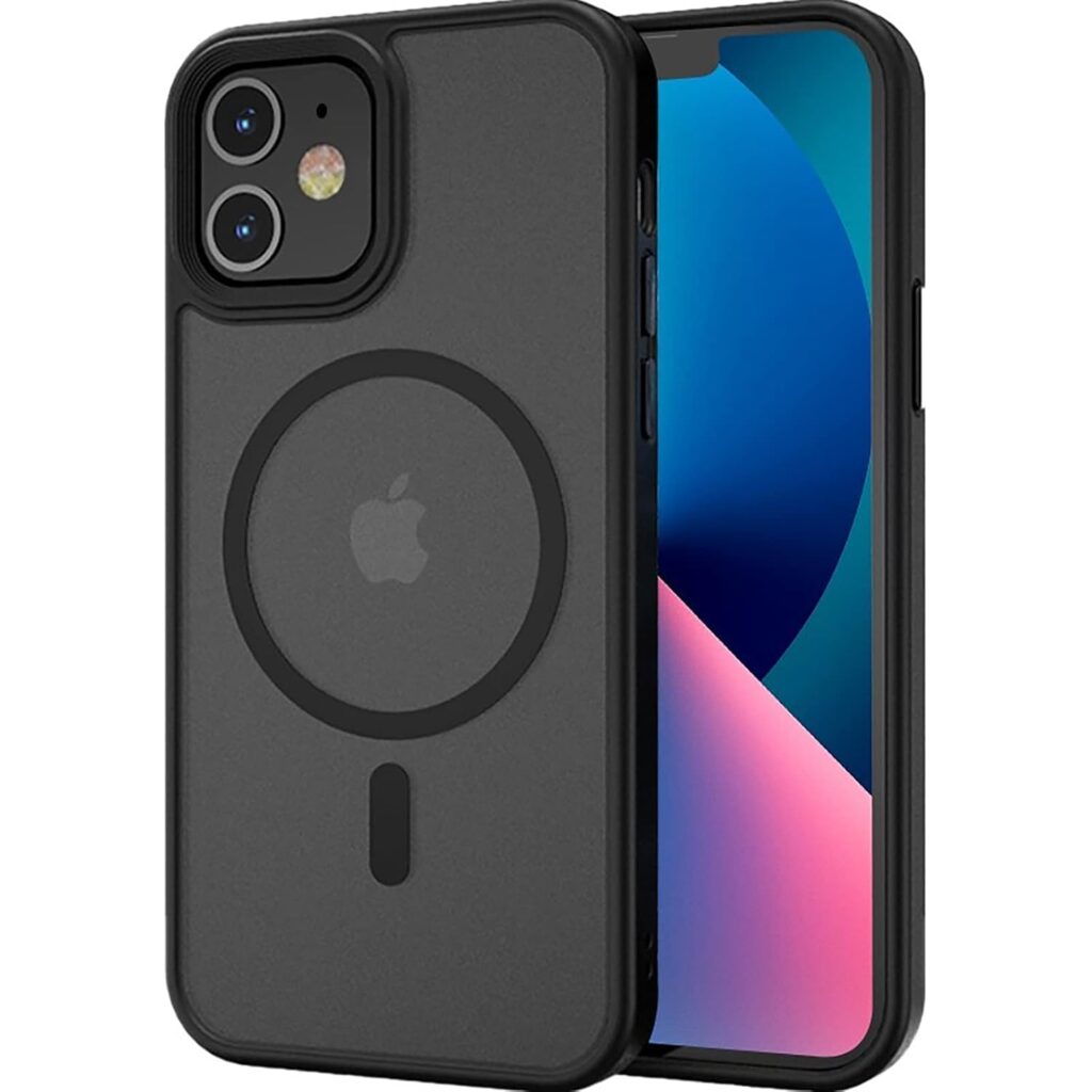 amazon basics Ultra-Hybrid Shockproof Back Cover Case for iPhone 11 Compatible with MagSafe | Camera Protection Bump | Hard Back Cover Case for iPhone 11 (PC & TPU, Crystal Clear Back, Black Sides)