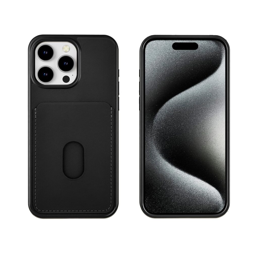 amazon basics Velvet Finish PU Leather Wallet Case for iPhone 15 Pro (Black)