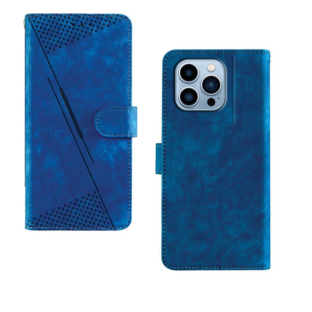 amazon basics iPhone 13 Pro Max Flip Cover | Card Pockets Wallet & Stand | Flip Cover for iPhone 13 Pro Max (Executive Blue)