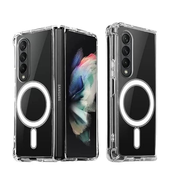 for Samsung Galaxy Z Fold 4, [Compatible with MagSafe] Crystal Clear Hard Back Cover & Soft TPU Edges, Slim Thin Shockproof Phone Case for Samsung Galaxy Z Fold 4