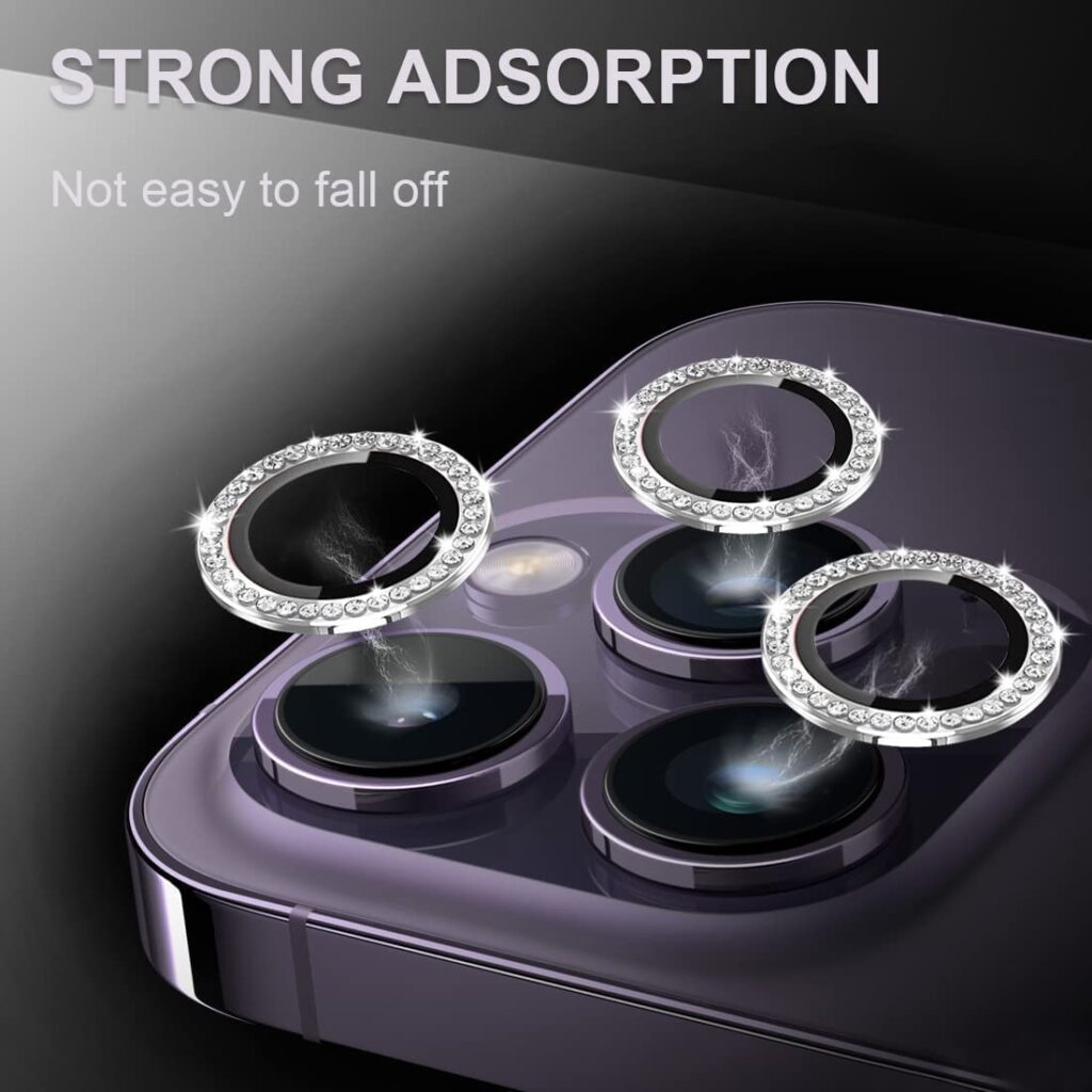 iPhone 13 Pro / 13 ProMax Diamond Camera Lens Protector - Anti-Scratch [9H Hardness] Tempered Glass, Aluminum Ring (Full Coverage, Case-Friendly) in iPhone 13 Pro / 13 ProMax - Silver