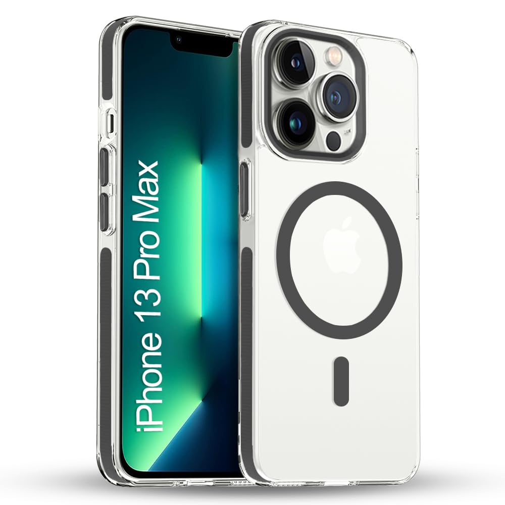 iPhone 13 Pro Max Crystal Grip Case | Shock Proof & Scratch Resistant | Magsafe Wireless Charging Cover for Apple iPhone 13 Pro Max | Sleek Hard Crystal Cover (Premium-Black)