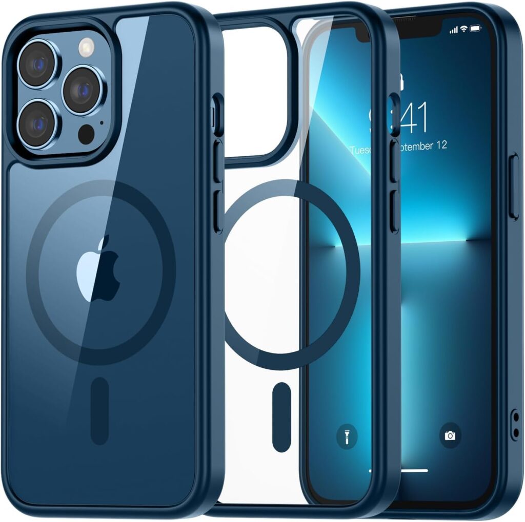 iPhone 13 Pro Max Transparent Case | Shockproof Bumper & Camera Protection | Magsafe Compatible | Sleek Hard Crystal Back Cover for iPhone 13 Pro Max – Dark Blue